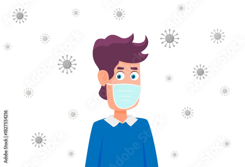 Man wearing protective Medical mask for prevent virus Wuhan Covid-19, Template Banner Design, Flat Design Graphic, vector