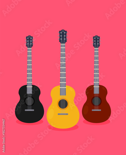 Flat Guitar. Vector Illustration. Musical Instrument Flat