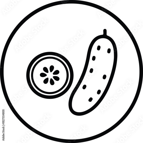 Silhouette cucumber slice and pickle outline icon vector Illustrator