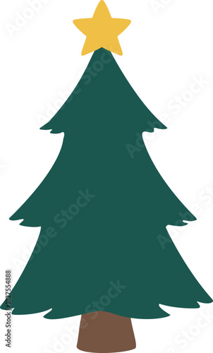 Simple Christmas Tree with Star Clipart.
Holiday Evergreen Tree Flat Vector Illustration.
Christmas Tree Icon with Golden Star.
Transparent background. svg.