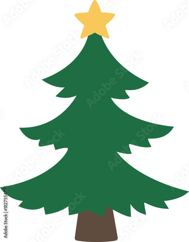 Simple Christmas Tree with Star Clipart.
Holiday Evergreen Tree Flat Vector Illustration.
Christmas Tree Icon with Golden Star.
Transparent background. svg.