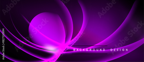 Abstract purple design. Flowing shapes create dynamic, luminous effect. Dark background emphasizes vibrant curves, modern aesthetic.