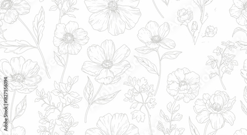 Delicate floral pattern with line drawn flowers
