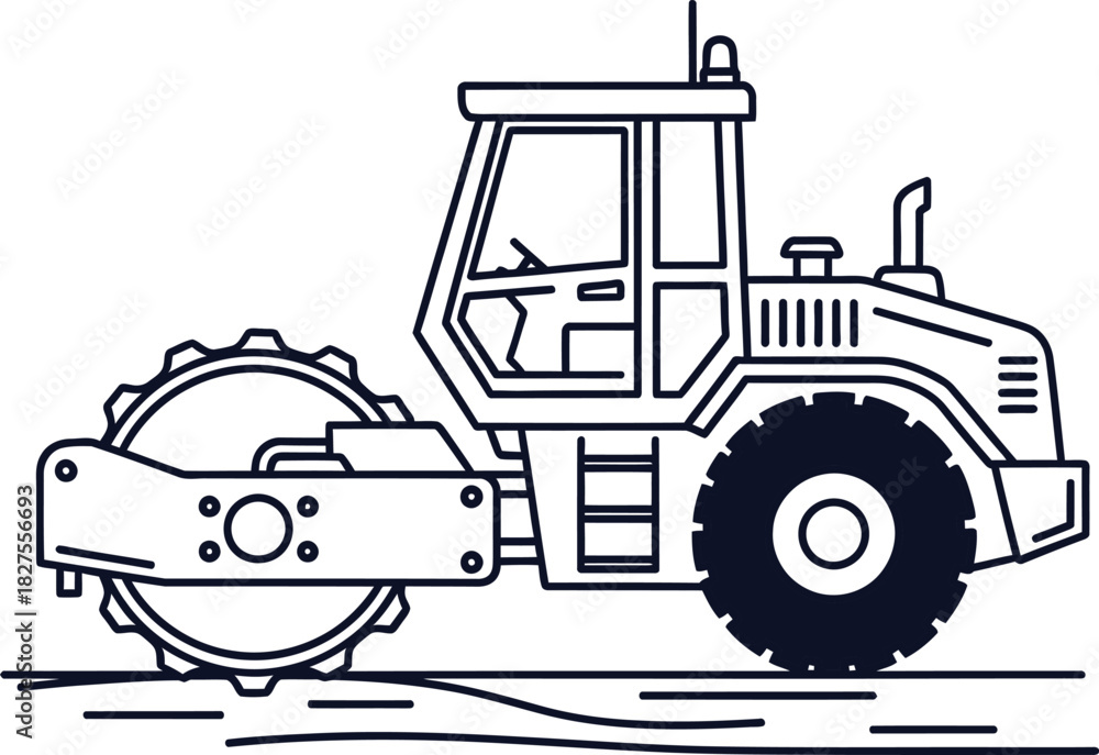 Naklejka premium Silhouette of a Road Roller Compactor Machine on a White Background steamroller construction vehicle