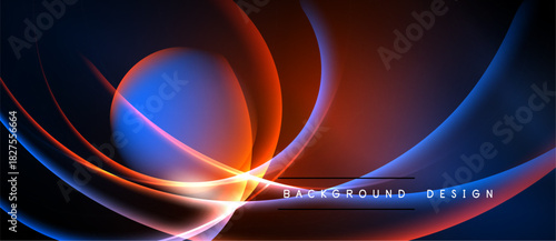 Abstract flowing shapes, vibrant colors. Red, blue hues blend, creating dynamic visual effect. Modern design element.