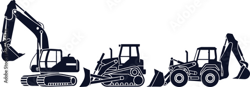 Three Construction Machine Silhouettes Excavator Bulldozer and Wheel Loader construction machines
