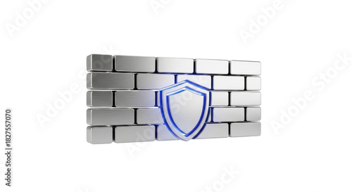 Fototapeta Naklejka Na Ścianę i Meble -  3d firewall wall icon silver isolated on white background
