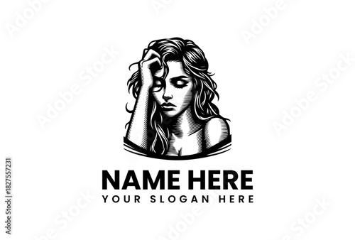 Woman Depression Logo Vector Illustration Design Concept Template