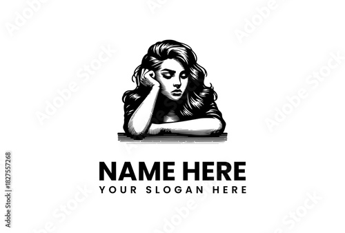 Sad Woman Logo Vector Illustration, Emotional Expression Graphic Art