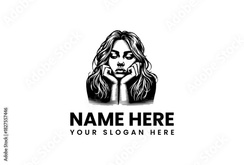 Thoughtful Woman Logo Vector Illustration, Logo Design for Branding and Identity