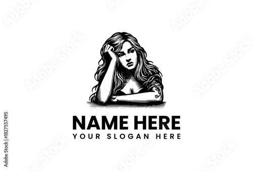 Premium Vector Illustration Logo of a Pensive Woman, Ideal for Personal Branding