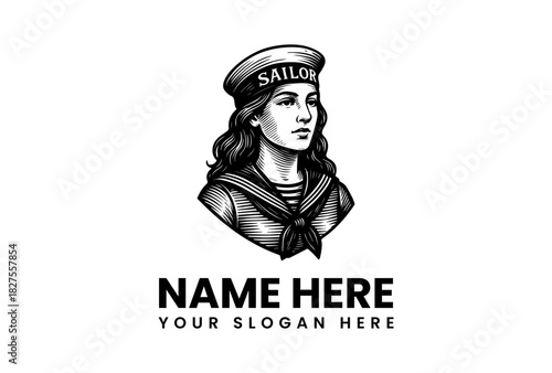 Vintage style sailor woman logo vector illustration, a classic nautical character design for branding and marine themes artwork