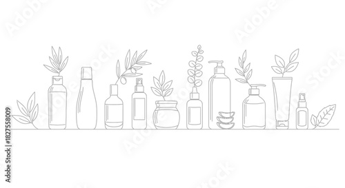 Continuous line drawing of cosmetic bottles