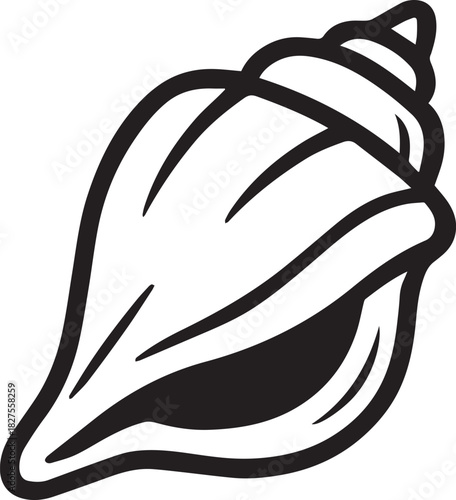 A detailed illustration of a shell in a monochromatic style. Perfectly capturing the intricate spiral and elegant curves.  