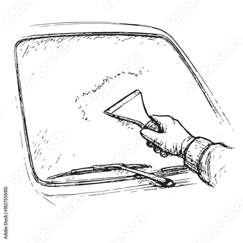 A person is cleaning a car windshield with a squeegee. Concept of diligence and care for the vehicle