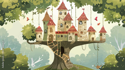 Fairy Tale Castle-Style Treehouse with Tiny Towers — Fantasy Woodland Architecture