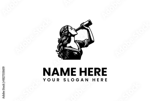 Woman Drinking from a Bottle Logo Vector Illustration - Editable Graphic Design for Branding