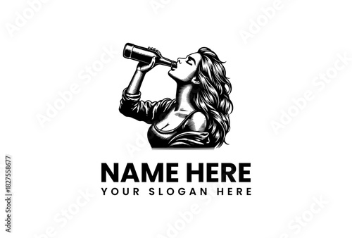 Logo vector illustration of a woman drinking from a bottle design for branding and business