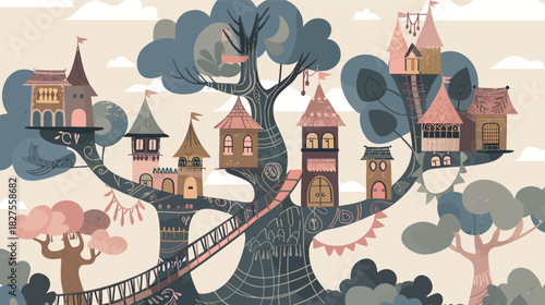 Fairy Tale Castle-Style Treehouse with Tiny Towers — Fantasy Woodland Architecture