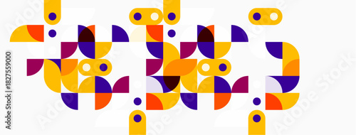 Abstract geometric pattern. Circles, ovals, shapes create colorful composition. Modern design, vibrant hues, playful aesthetic.