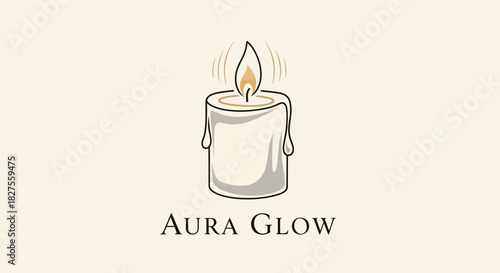 Elegant candle logo design with soft glow and warm light on beige background
