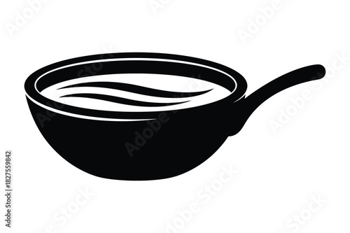 Black silhouette of a wok filled with liquid and steam