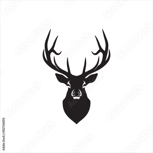 Wallpaper Mural Black Deer Head Silhouette Icon Vector: Majestic Stag or Elk Head with Large Antlers - Hunting, Lodge, Nature, and Wildlife Logo Graphic Design Element Torontodigital.ca