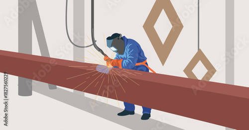 A welder skillfully working on metal, producing bright sparks, representing craftsmanship, precision, and the dedication involved in building and repairing structures in industry.