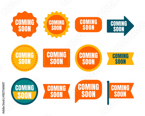 Vector Set Of Coming Soon Badge Illustration Flat Design For Ecommerce Product Launch Stickers Labels Posters And Web Announcements Scalable Graphic