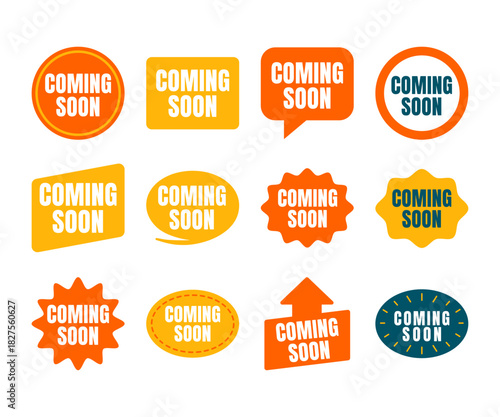 Vector Set Of Coming Soon Badge Illustration Flat Design For Ecommerce Product Launch Stickers Labels Posters And Web Announcements Scalable Graphic