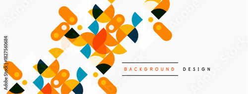 Abstract geometric shapes overlap, creating vibrant colorful background. Modern design elements suggest creativity, innovation.