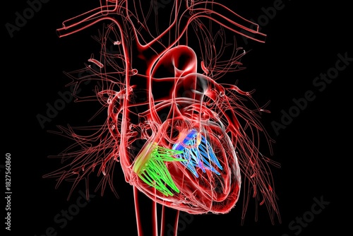 Tricuspid and mitral valves, 3D illustration