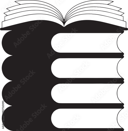 Stack of four closed books with an open book on top