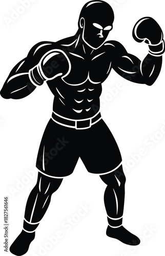 boxer in fighting stance with gloves on  white ba.eps