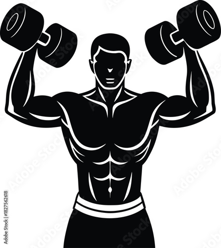 gym athlete lifting dumbbells  muscular body  whi.eps