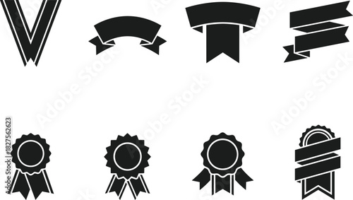 Award ribbons, banner shapes, and rosettes for recognition and celebration Vector
