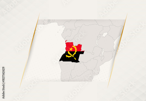 Angola Country Map Featuring National Flag Colors.