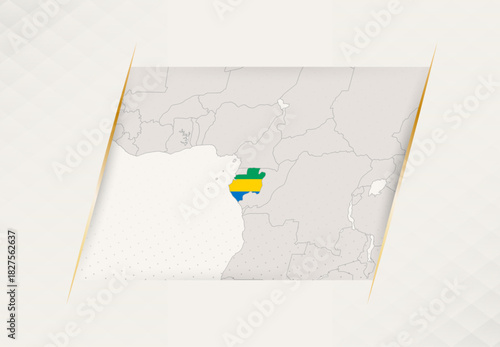 Gabon Country Map Featuring National Flag Colors.