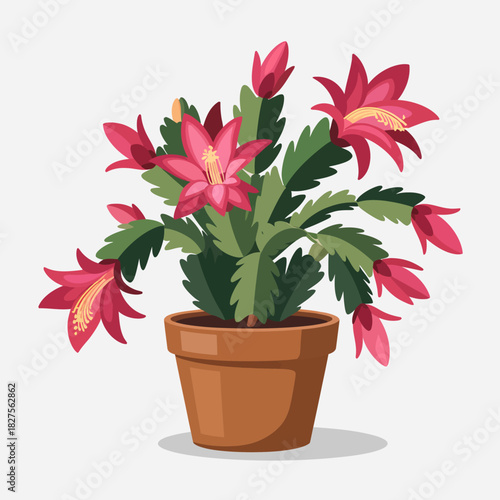 This beautifully illustrated potted cactus showcases vibrant blooms, offering a fresh and lively representation of nature's beauty and the joy of nurturing plants indoors.