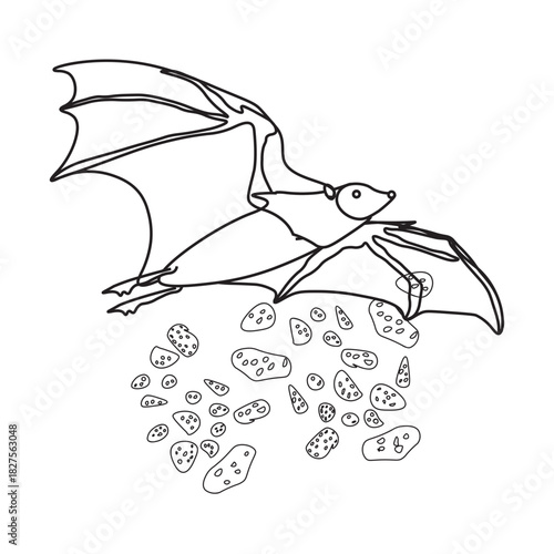 Flying Bat with Droppings line icon