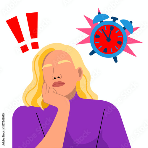 A thoughtful woman contemplating time, as represented by an alarm clock, reflecting on priorities, deadlines, and the importance of mindful time management in daily life.