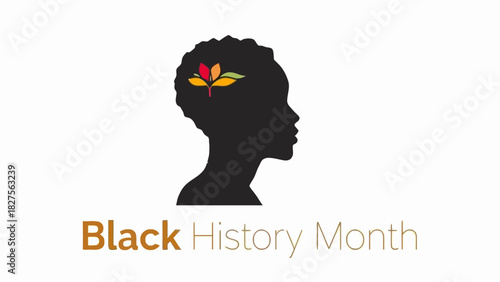 Black History Month logo with a silhouette of a woman's head.