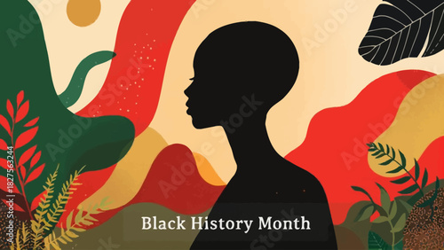Black History Month illustration with a silhouette of a woman's head.