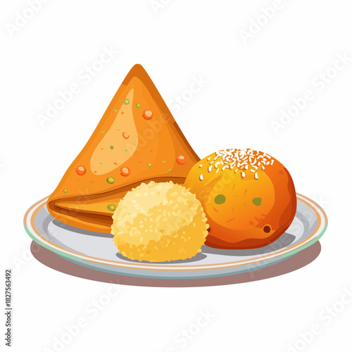 Indian Sweet Ladoo and Samosa Vector illustration