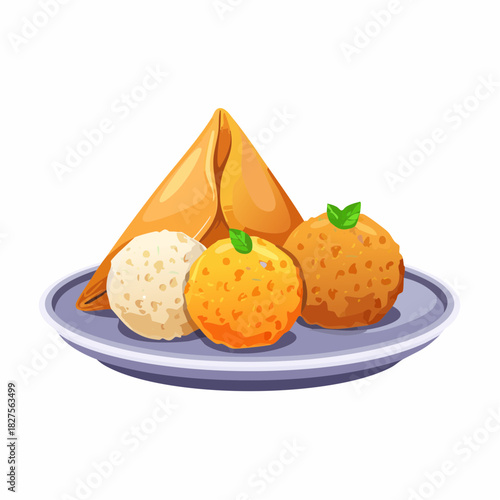 Indian Sweet Ladoo and Samosa Vector illustration
