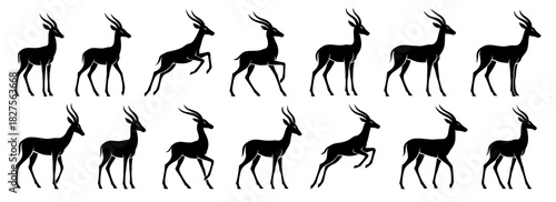 Gazelle silhouettes in standing and jumping poses. Clean lines show high quality. The set shows slender legs and energetic movement