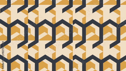 Abstract geometric pattern in dark blue and mustard yellow tones