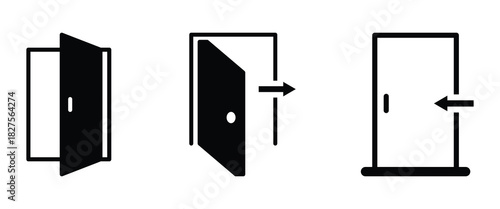 Room door line and glyph icon, interior and home decor, door vector icon. Open door icons vector pack for web designs. Door closed icon set in line.