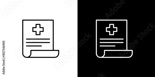 Medical document line icon showing a health report, patient record, or prescription form. Simple outline vector graphic for healthcare apps