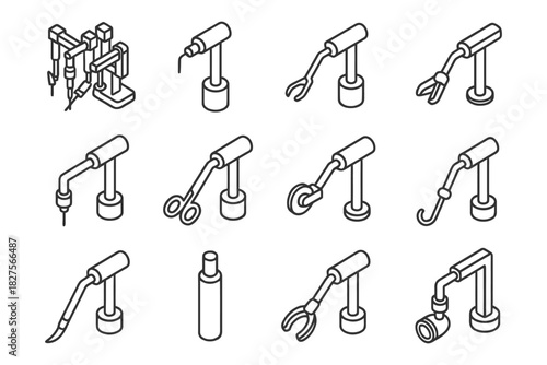 Surgical instrument icons set – medical tools outline illustration.